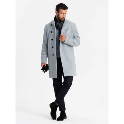Ombre Clothing pánský kabát s vysokým límcem a asymetrickým zapínáním šedý melír – Zboží Dáma Ombre Clothing pánský kabát s vysokým límcem a asymetrickým zapínáním šedý melír – Zboží Dáma