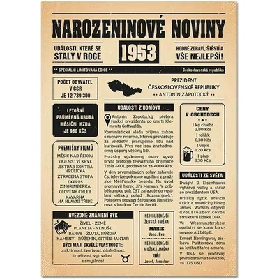 Narozeninové noviny 1953 - jednostranné - Lev, Starý papír