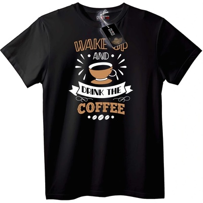 NOONEBRAND Тениска Събуди се и Пий Кафе - XL, Black