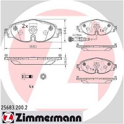 ZIMMERMANN Sada brzdových platničiek kotúčovej brzdy 256832002