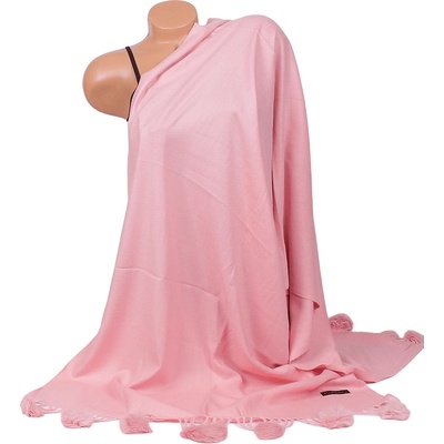 Кашмирен дамски шал в розово с пухчета