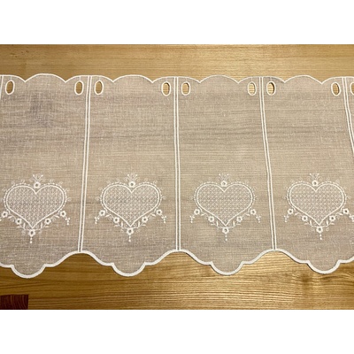 Luxusná vyšívaná záclona GERSTER SRDIEČKO 11807 smotanová 35 cm