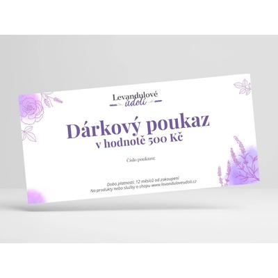 BIO Levandule Chodouňská Dárkový poukaz v hodnotě 500 Kč Dárkový poukaz: Tištěný poukaz na adresu