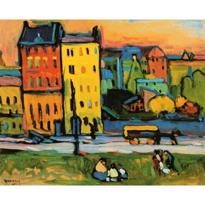 Plagát, Obraz - Houses in Munich (1908), Wassily Kandinsky, 40 × 30 cm