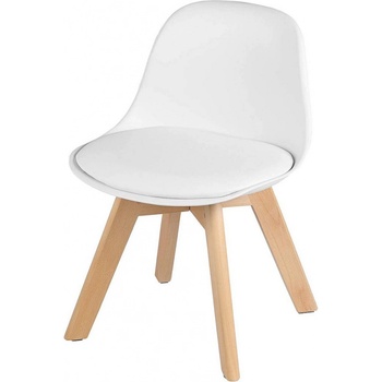 WOLTU Detská stolička s drevenými nohami výška sedadla 33 cm stabilná detská stolička s operadlom do detskej izby PP+PU biela