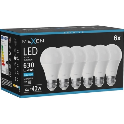 Mexen Nova 10x LED крушка E27, A60, 6W, Студена - 6500K, 630 lm - L100-E27-0665-01x10 (L100-E27-0665-01x10)