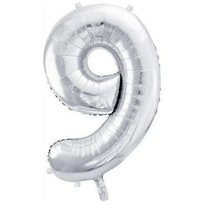 vybavsenaparty Fóliová číslice stříbrná '9' 86 cm
