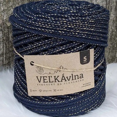 Velká vlna Špagát 5mm Safír se zlatým lurexem