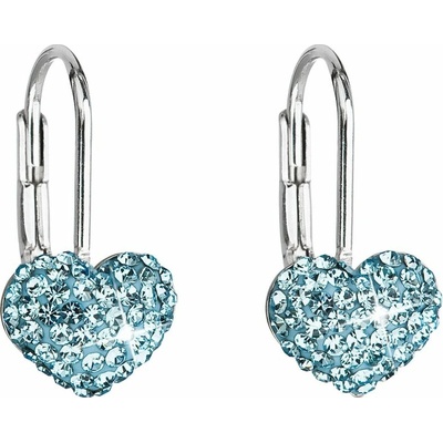 Pavona stříbrné náušnice visací s krystaly Swarovski modré srdce 31125.3 Aqua