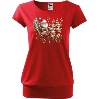 MALFINI Vánoční tričko City Santa a sobíci – Zboží Dáma