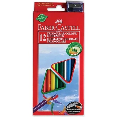 Faber-Castell Фабер-Кастел: 12 триъгълни цветни молива с острилка подарък (120512eu)