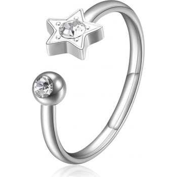 S`Agapõ Blýštivý ocelový prsten Hvězda s krystalem Click SCK89