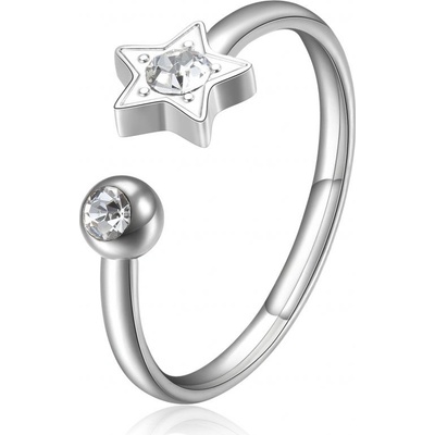 S`Agapõ Blýštivý ocelový prsten Hvězda s krystalem Click SCK89