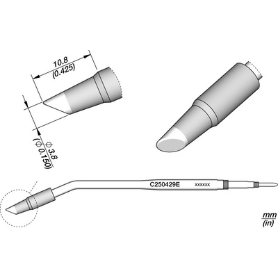 JBC C250429E – zkosený pájecí hrot Ø 3,8 mm E
