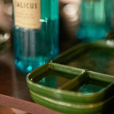 HKLIVING Set 2ks zelený keramický tácek The Emeralds 27x14x2cm