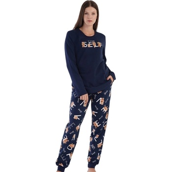 Image 1 of Дамска ватирана пижама в тъмносиньо с мечета и надпис