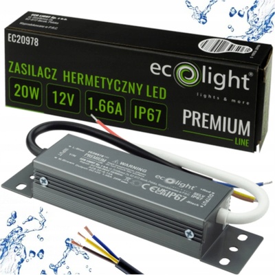 ECOLIGHT Hermetický LED zdroj 12V 20W IP67 voděodolný EC20978