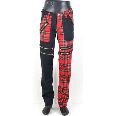 Punk kalhoty káro a 5 zipů pánské černá červené