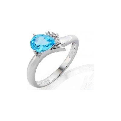 Klenoty Budín prsten s diamantem bílé zlato briliant modrý topaz 3860517