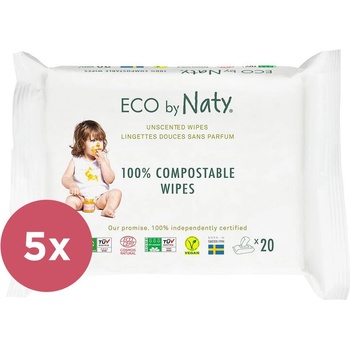 ECO BY NATY Ubrousky vlhčené cestovní neparfumované Sensitive Eco 5 x 20 ks