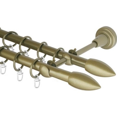 OK-GarnýžeCZ Garnýž kovová dvouřadá 16mm Špice double zlatá antik 410 cm do stěny / kroužky s háčkem