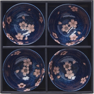 Made In Japan Sada misek v námořnícke modré s ružovým květem Sakura 4 ks 13 cm