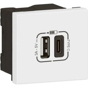 Legrand Розетка 2хUSB за зареждане тип A+C 3A 15W 2 мод. цвят Бял Mosaic /до изчерпване/ - 077570L (077570L)