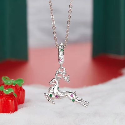 Grace Silver Jewellery Stříbrný vánoční náhrdelník vánoční sob NH-BSC1066/125 Stříbrná