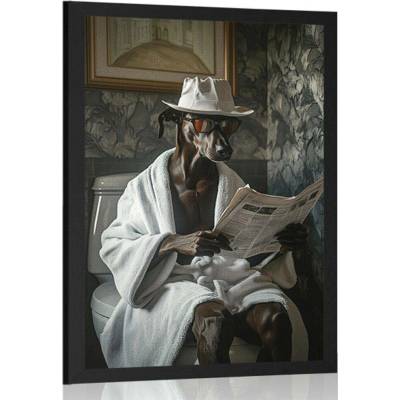 Plakát pes s novinami na záchodě - 60x90 white