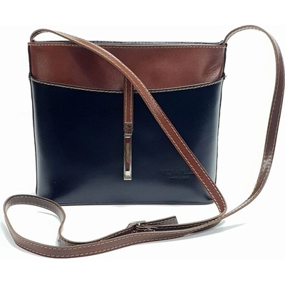 Maxmoda klasická talianska čierno-koňaková dámska kožená taška cez rameno 22 x 19 cm.