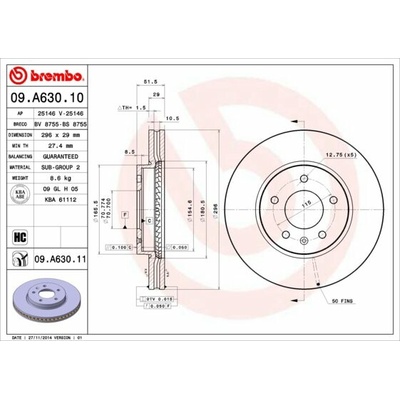 BREMBO brzdový kotúč 09.A630.11, súprava 2 ks