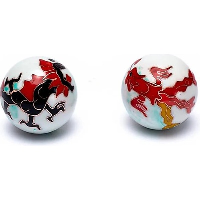 Authentic Baoding balls Čínske meditačné guličky Drak a Fénix biele 3,5cm
