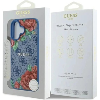 GUESS GUHMP16SP4ROPEMCB iPhone 16 6.1" син/син твърд калъф 4G Flowers Print MagSafe (3666339350390)