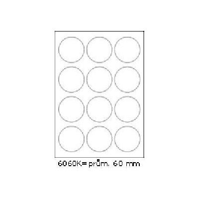 CDRmarket ETR0ECO6060kA4100 samolepiace etikety 60 mm, 12 etiket, A4, 100 listů, kulaté, biela