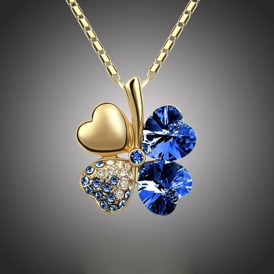 Sisi Jewelry Náhrdelník Swarovski Elements čtyřlístek pro štěstí NH1076-N9554-28 Tmavě modrá