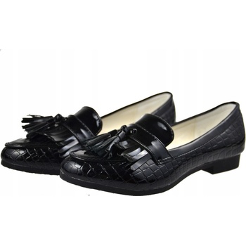 Kids Lak balerínky mokasíny Strapce čierne