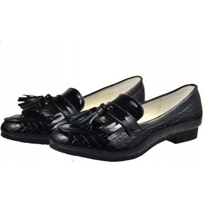 Kids Lak balerínky mokasíny Strapce čierne