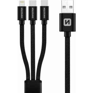 SWISSTEN DATA CABLE TEXTILE 3in1 1, 2 M BLACK Цвят: черен