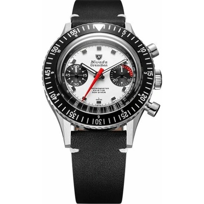 Nivada Grenchen Chronomaster White Panda - Black Leather White Stitching