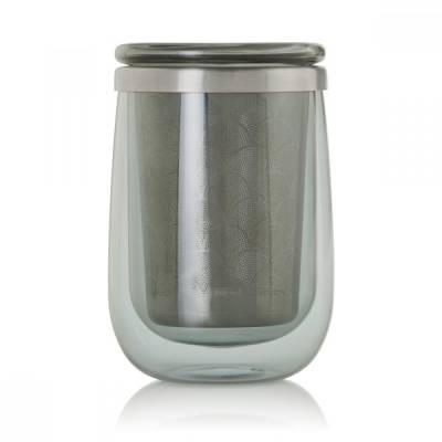 Двустенна чаша с инфузер за чай Fusion Glass - 400 мл. - сиво стъкло (AdHoc TK65)