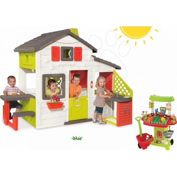Smoby 8102017 Domček Priateľov s kuchynkou a tečúcou vodou + zeleninový stánok 100% Chef so 40 doplnkami