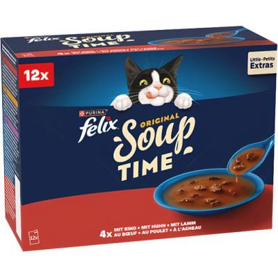 Felix Polievky pre mačky hovädzie kuracie a jahňacie 12 x 48 g