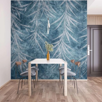 Art Gift Decor Фототапет със стилизирани листа в син фон