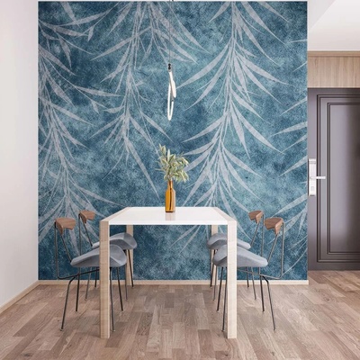 Art Gift Decor Фототапет със стилизирани листа в син фон