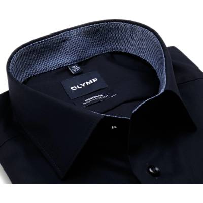 Olymp Modern Fit Natural Stretch košile s modrým vnitřním límcem a manžetou tmavomodrá