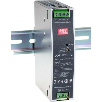 MeanWell DDR-120C-12, DC/DC menič, 12V, 10A, 120W, DIN