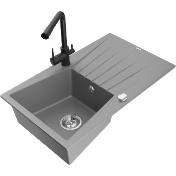 Mexen Cesar гранитна мивка с 1 отделение с дренаж и кухненски смесител Duero, сив - 6514-71-671600-70 (6514-71-671600-70)