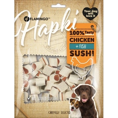 Flamingo Snacks Hapki Sushi rolls with chicken & Fish - лакомство за куче, меки хапки суши с пиле и морска треска - 400 гр, Белгия - 1030699