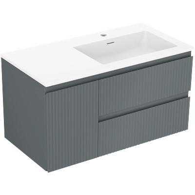 Rivel шкаф за баня 90 см с мивка Otis дясна. , 2S, 1D, рифелована, графит/бял мат - 91A23-09047-3-BBFFF66-W18P01 (91A23-09047-3-BBFFF66-W18P01)