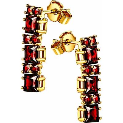 Zlaton Náušnice žluté zlato s almandiny dlouhé visací 2.0cm 3.4g O21052505525